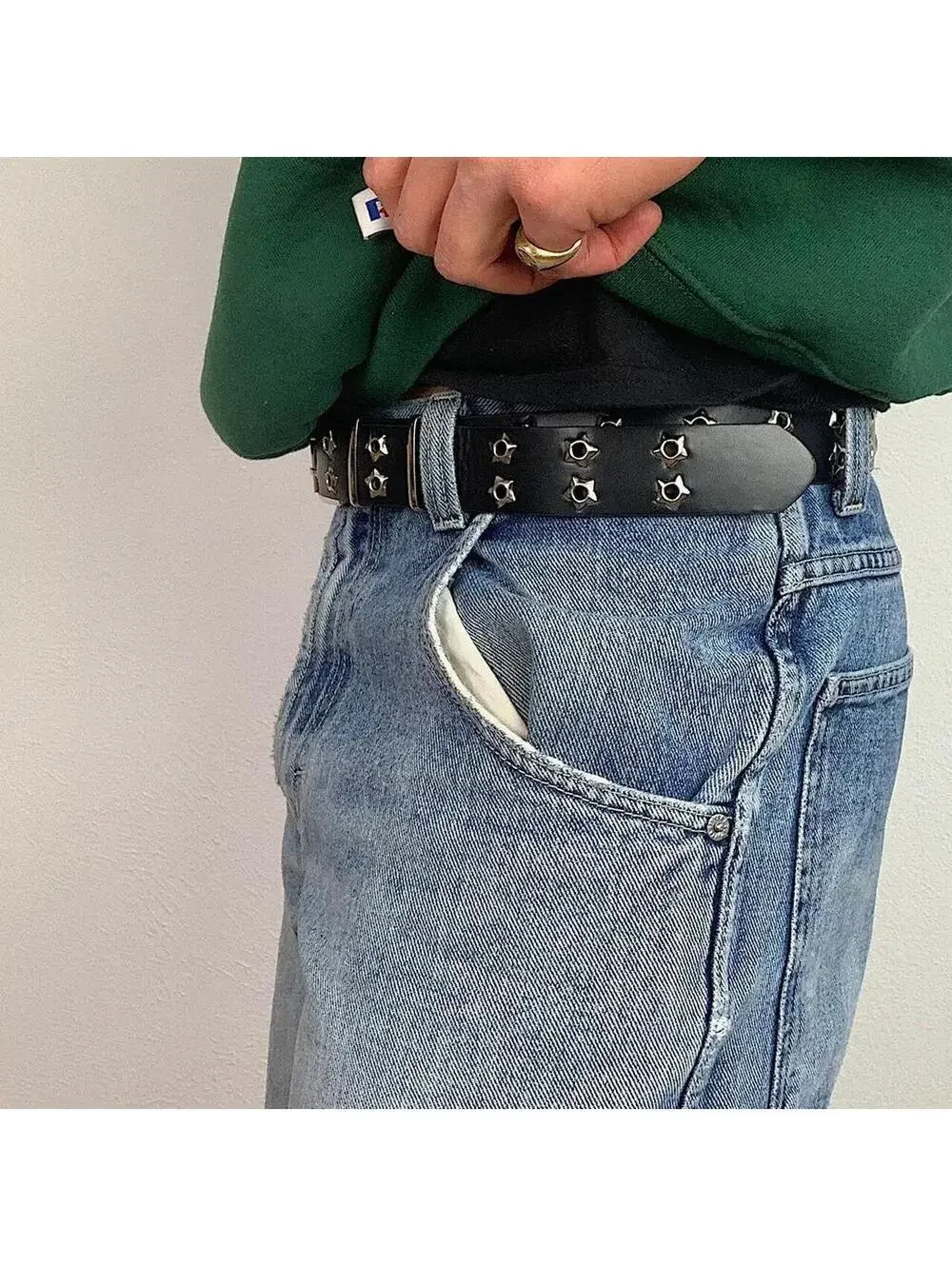 Essential Y2k 2000s style studded punk goth black and silver belt. Great additio